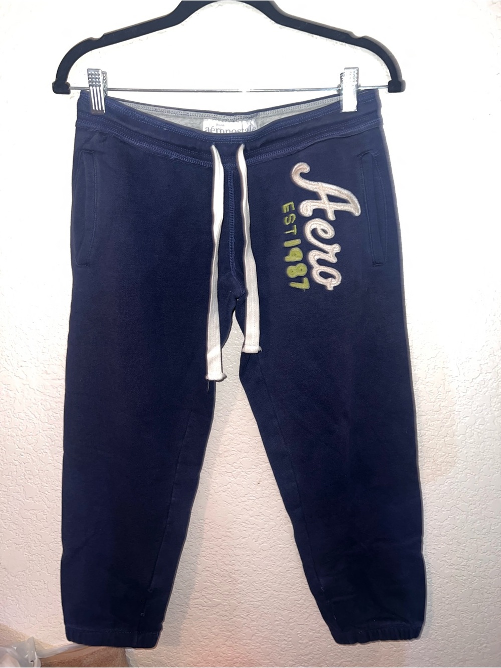 Aeropostale NavyWomen’s Sweatpants with White Drawstring and Green Accent